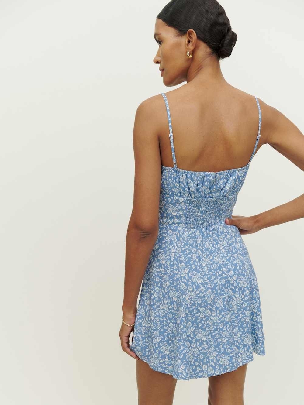 Reformation Felix Blue Floral Print Tie-Front Mini Sundress Size 0 - Picture 3 of 8